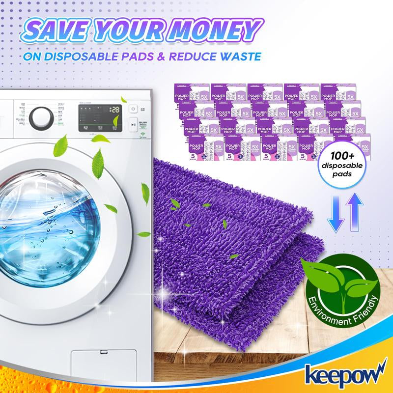 KEEPOW Reusable Absorbent Power Mop Refill Pads Compatible with Swiffer Microfiber Mop Pads, 6 Pack