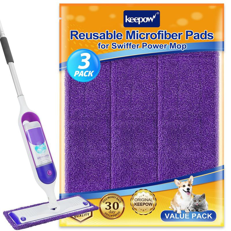 KEEPOW Reusable Absorbent Power Mop Refill Pads Compatible with Swiffer Microfiber Mop Pads, 6 Pack