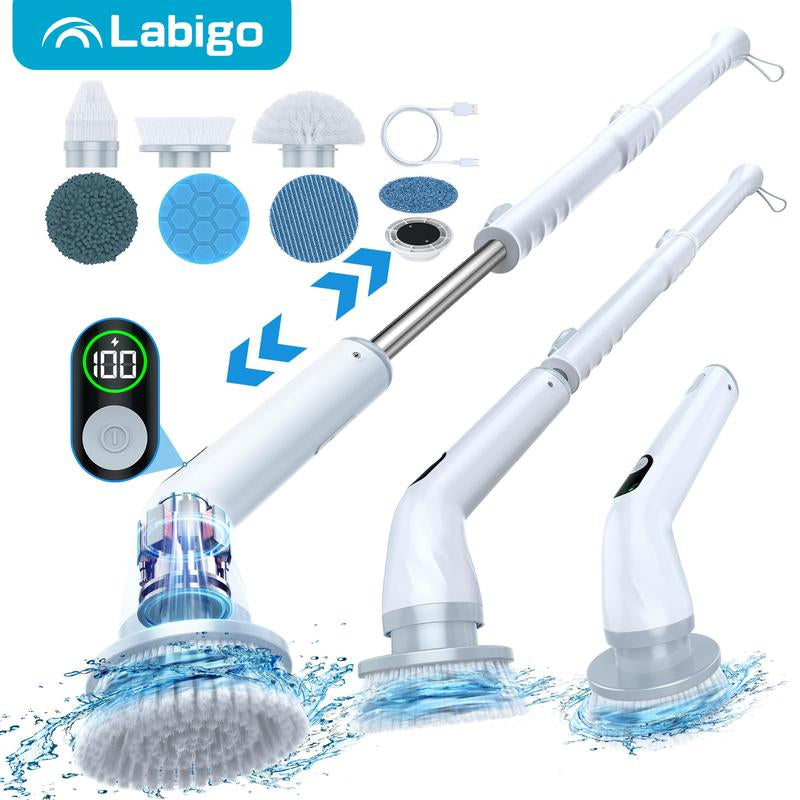 LABIGO Electric Spin Scrubber ,Bathroom Spin Brush with Cordless Power for Bathroom Floor Tile,Led Electric Spin Brush Cleaner Scrubbing