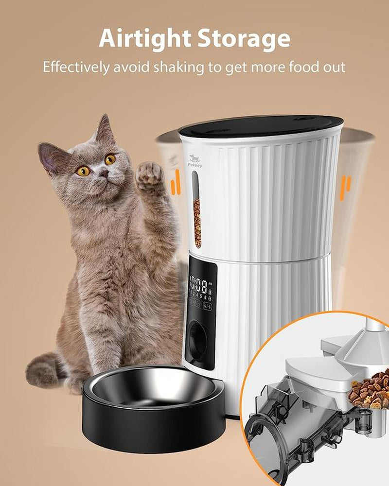 Petory Timed - 4L Programable Dry Food Dispenser for and Small Medium Dogs 6 Meals with Desiccant Bag Dual Power Supply 10S Voice Recorder