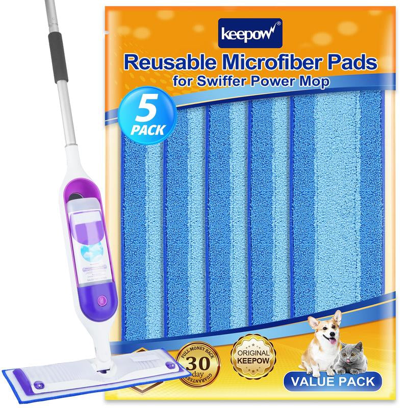 KEEPOW Reusable Absorbent Power Mop Refill Pads Compatible with Swiffer Microfiber Mop Pads, 6 Pack