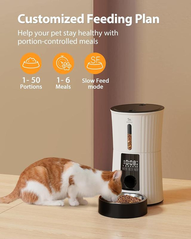 Petory Timed - 4L Programable Dry Food Dispenser for and Small Medium Dogs 6 Meals with Desiccant Bag Dual Power Supply 10S Voice Recorder