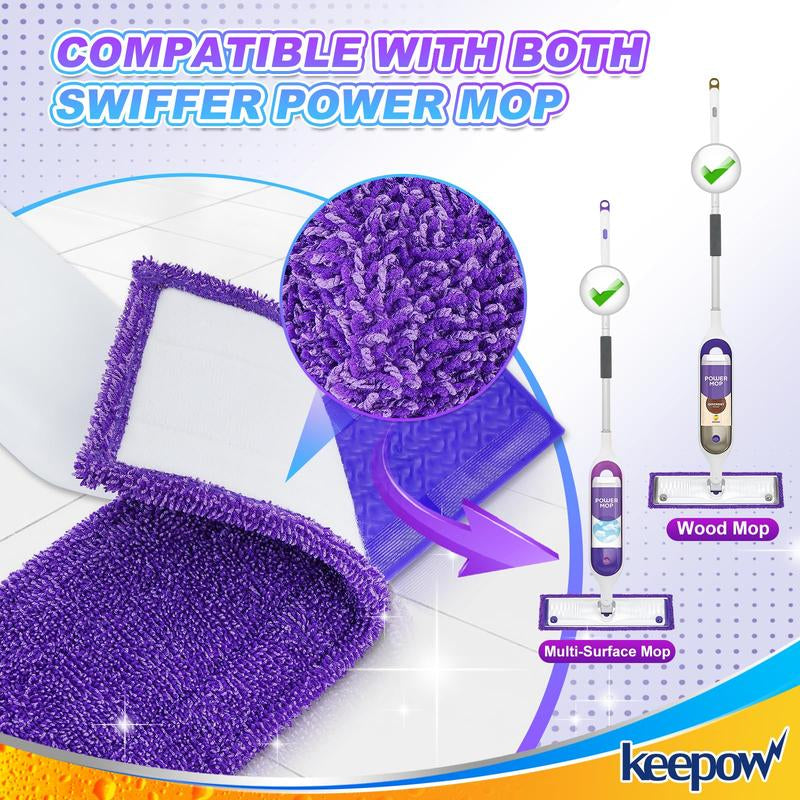 KEEPOW Reusable Absorbent Power Mop Refill Pads Compatible with Swiffer Microfiber Mop Pads, 6 Pack