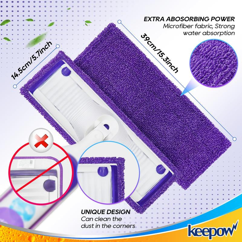 KEEPOW Reusable Absorbent Power Mop Refill Pads Compatible with Swiffer Microfiber Mop Pads, 6 Pack