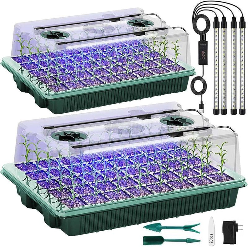 [LIMITED TIME DEAL] Seed Starter Tray with Grow Light, 2 Packs 80 Cells Seed Starting Kit Seedling Starter Trays with Grow Lights, Plant Germination Trays with Humidity Dome Plant Starter Kit