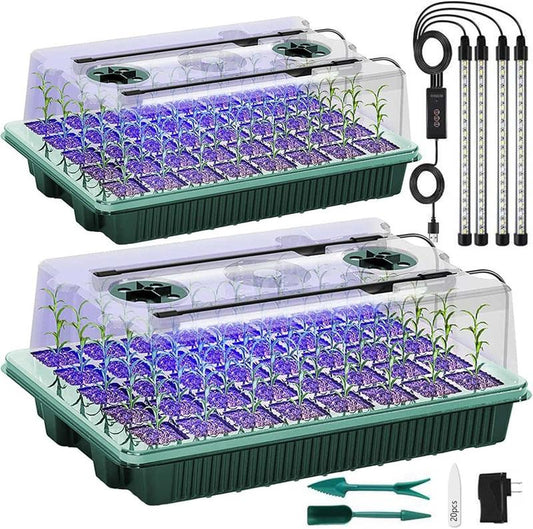 [LIMITED TIME DEAL] Seed Starter Tray with Grow Light, 2 Packs 80 Cells Seed Starting Kit Seedling Starter Trays with Grow Lights, Plant Germination Trays with Humidity Dome Plant Starter Kit